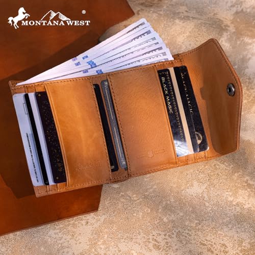 Montana West Small Brown Wallets for Women Ladies Female Compact Leather Card Cases & Money Organizers Rfid Blocking Trifold Little Wallet and Zipper Coin Pocket4