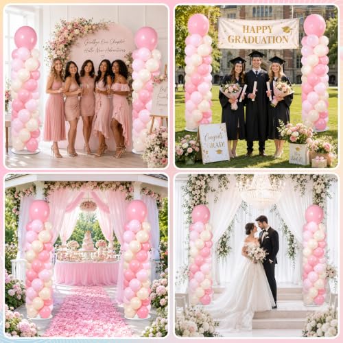 Image of 2 Sets Adjustable Balloon Column Stand Kit with Bases（Blush Pink） | Reusable Stainless Steel Poles, 102 Balloons with Pump, Floor Decor, Baby Shower Birthday Wedding Bridal shower Engagement