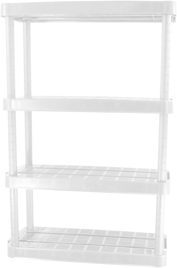 Gracious Living 14" x 32" x 54.5" 4-Shelf Tier Resin Multi-Purpose Medium Duty Indoor Garage Storage Organizer Shelves, Black : Tools & Home Improvement
