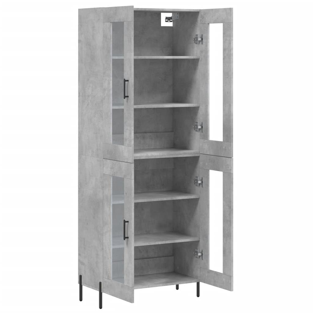 Armario de madera con mucho espacio y patas de metal estables, incluye soporte de pared para seguridad antivuelco, color gris hormigón (69,5 x 34 x 180 cm)