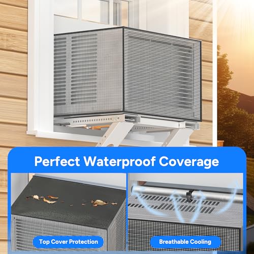 Image of Air Conditioner Covers for Outside Window Units: Mesh Cover for Midea U Shaped AC 8000BTU 10000BTU 12000BTU, Waterproof Breathable PVC AC Cover, Anti-Leaf, Easy Air Flow, 20 inchx12.6 inchx13 inch, Black