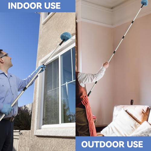 Image of 12Ft Cobweb Duster with Extension Pole, Spider Web Brush with Pole Extended Brush for Outdoor Indoor Cleaning
