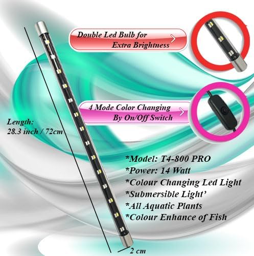 Image of JAINSONS PET PRODUCTS MINJIANG T4-800 Waterproof Submersible LED Aquarium Light, Fish Tank Light, 4 Mode Colour Changing LED, 28 Inch, 14W, Suitable for 3 Feet Tank