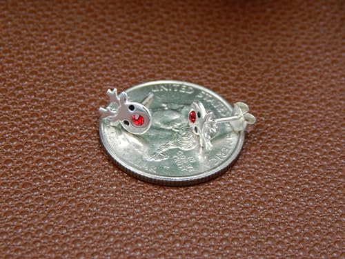 925 Sterling Silver Christmas reindeer Rudolph the red nosed reindeer Crystal Nose Stud Earrings 33415 41745 (Nickel Free Hypoallergenic)2