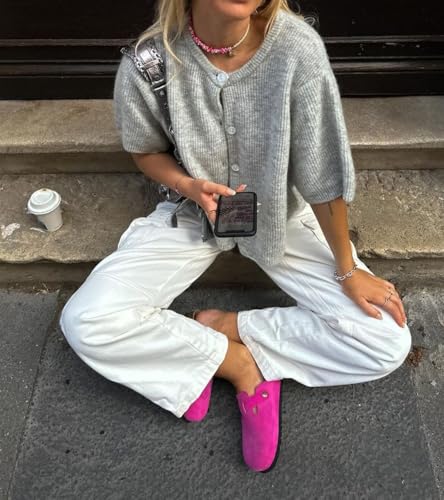 Women Knit Button Down Short Sleeve Crop Cardigans Sweater Y2K Aesthetic Loose Tee Shirt Girls Outfits Knitwear4