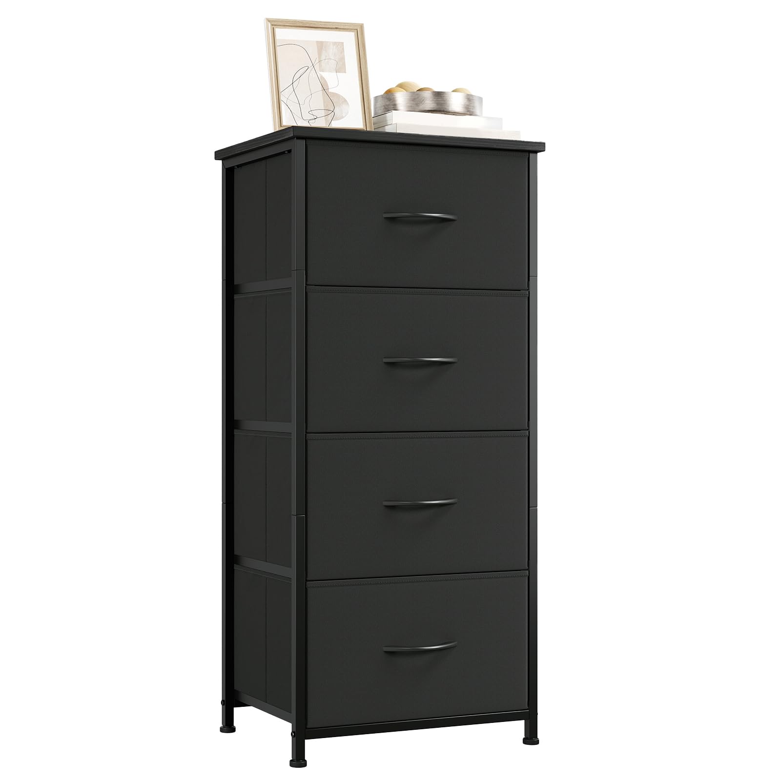 Somdot Dresser for Bedroom with 4 Drawers, Storage Organizer Chest of Drawers with Removable Fabric Bins for Closet Bedside Living Room Laundry