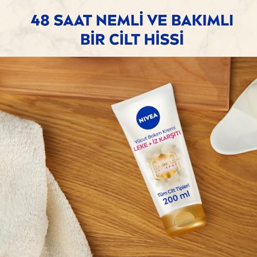 NIVEA Luminous630 Leke ve İz Karşıtı Vücut Bakım Kremi 200ml, Çatlak ve Güneş Lekesi İyileştirici, 48 Saat Nemlendirici