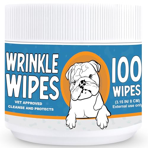 PUMBLER Wrinkle Wipes French Bulldog - 100 Count Plant-Based Formula Dog Face Wipes - Cleans and Soothes Wrinkles and Folds - 3.15 IN Large Dog Wrinkle Wipes for English Bulldog Pugs - Unscented