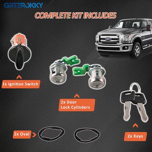 GrteRokky Door Lock Cylinders & Ignition Switch w/Keys Compatible for 1997-2003 Ford F150,1997-2007 F250 F350,1999-2003 Ford Windstar,2004-2007 Freestar LC6177+DL5885X2+597638 (No Chip) 6C341522050AC by GrteRokky - Image 4