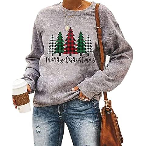 Merry and Bright Shirt Women Funny Leopard Printed Plaid Christmas Trees Long Sleeve Sweatshirts Xmas Graphic Tees Cover
