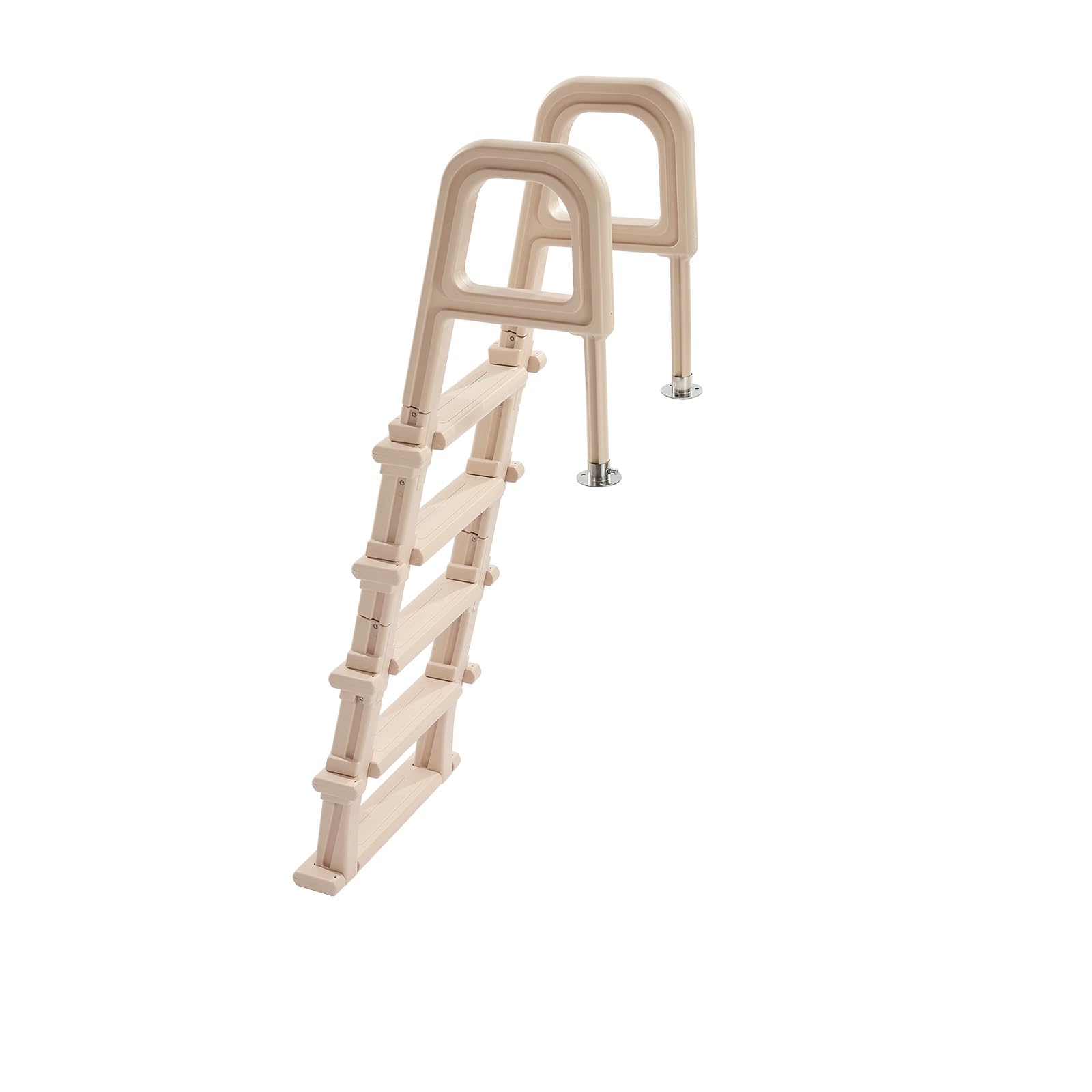 VEVOR Échelle de Piscine Enterrée 122-137 cm Échelle de Piscine PE avec 5 Marches pour Piscines Intérieur et Extérieur, Charge 136 kg, avec Double Rampe, Marches Larges Antidérapantes, Couleur Taupe
