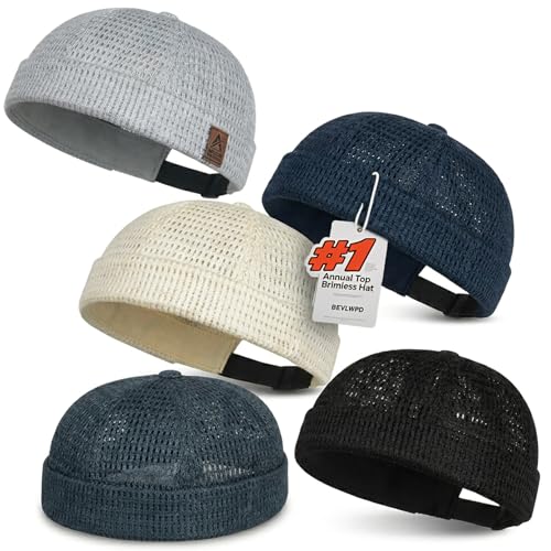Brimless Docker Hat Breathable Hats Men Skull Cap Beanie Summer Mesh Tang Lightweight Skullcap(5PCS)