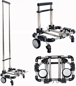 AWOKZA Folding Hand Truck, Dolly Cart Luggage Hand Cart Stainless Steel Box Cart Lightweight Portable with Telescoping Handle for Personal, Travel, Shopping, Moving, Office, 55 lbs Capacity