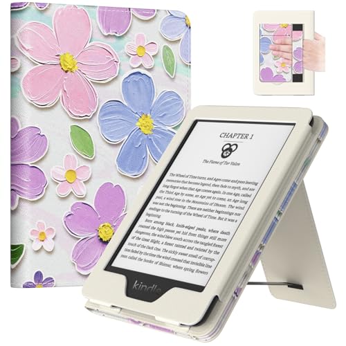 Image of MoKo Case for All-new 6 inch Kindle(11th Generation, 2024 /2022 Release) /(10th Gen,2019) /Kindle(8th Gen, 2016), Ultra Lightweight PU Shell Cover with Auto Wake /Sleep for Kindle 2024, Oil Painting Flower