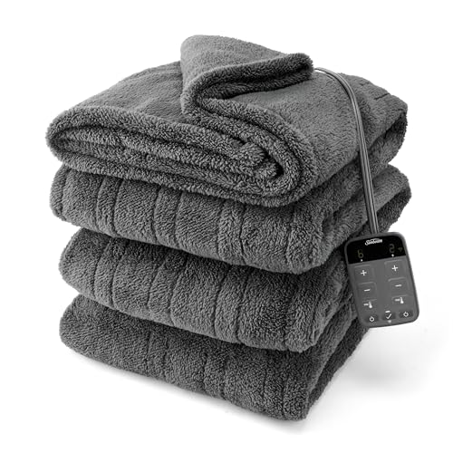 Sunbeam Electric Wi-Fi Connected Loftec Electric Heated Blanket, 10 Heat Settings, 10-Hour Auto Off, Fast Heating, Smart Heating Blanket, Voice & Wired Controller, Night Fog Grey, Queen, 90