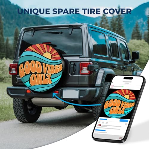 Image of GENANY Good Vibes Only Father's Day PVC Spare Tire Cover for RV Trailer, Waterproof, Size 14 Fits 24-27 Inch