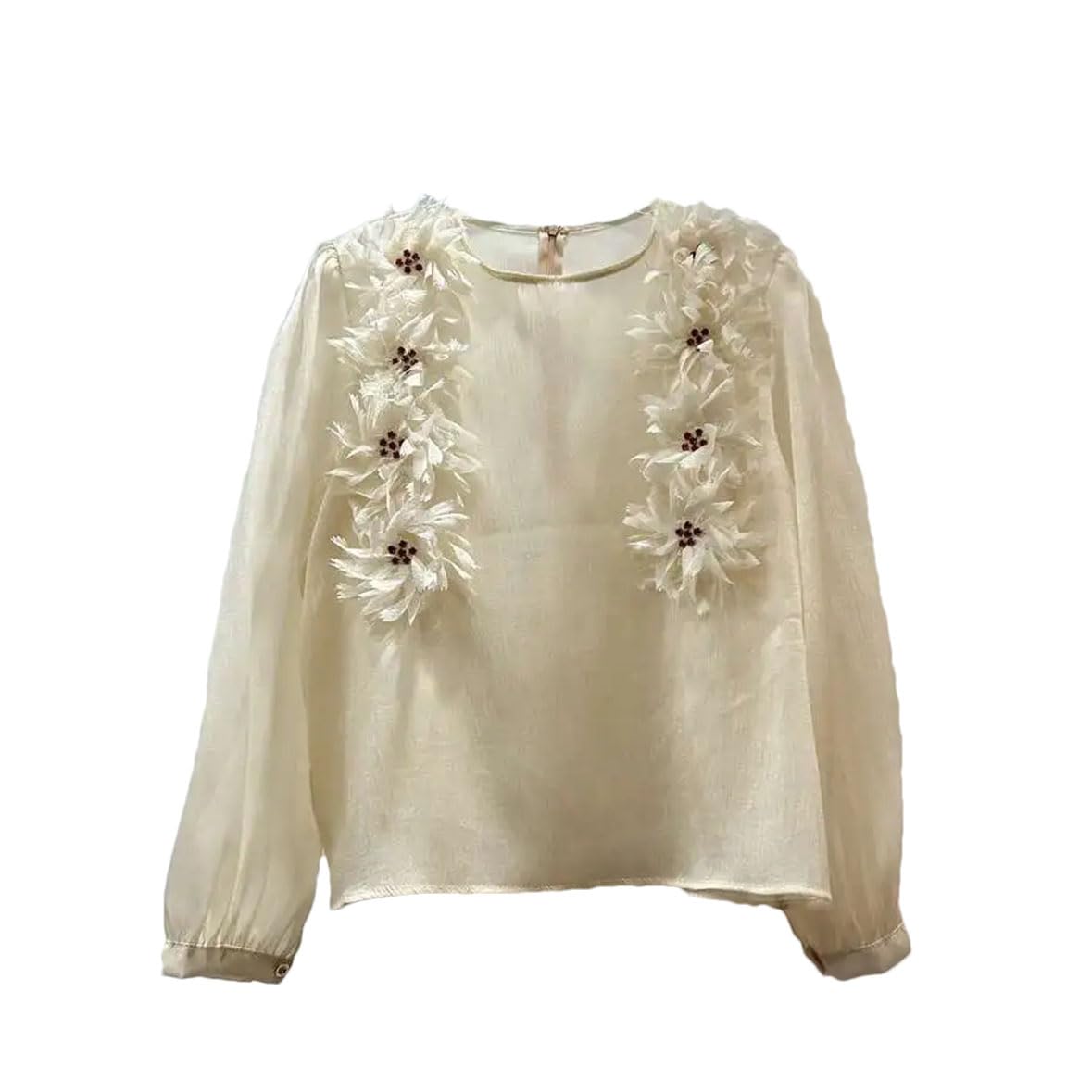 Camicetta sottile da donna a maniche lunghe con fiori colorati prospettiva elegante