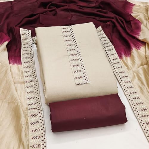 Image of HMP Fashion Womens Bombay Cotton Embroidery Tie Cotton Unstitch dress Material With Chanderi lace bordered Dupatta