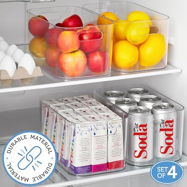 STORi Bliss 10 x 6 Open Clear Pantry Organizer Bin, Set of 4, Plastic Containers with Handle for Kitchen, Fridge, Cabinet, Closet, Bathroom, Undersink Storage Made in USA