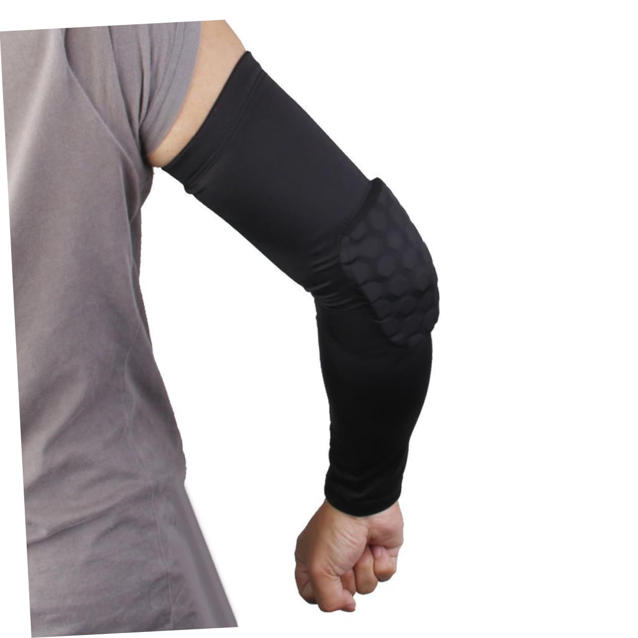 OUNONA Elbow Protector Arm Sleeve Support for Cycling Basketball Black Compression Honeycomb Design with Non Slip Band for Sports Activities