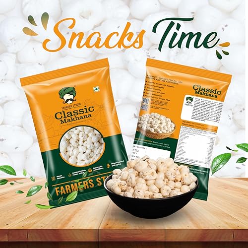 Image of Farmers Studio Naturally Grown Makhana 200 g | Mix Foxnuts | Low‑Fat, High‑Fiber Superfood Snack | Gluten‑Free & Antioxidant‑Rich