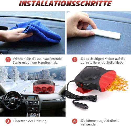 Leaflai Autoheizung Anti-Fog 12V Auto Ventilator, Tragbare Kühlluftventilator 150W mit Heiz-/Kühlfunktion Plug-in Zigarettenanzünder Luftkühlventilator für 12Volt Autos