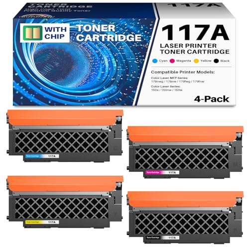 colorfly 117A Toner Cartridge for HP 117A Compatible for HP Color Laser MFP 178nw 179fnw 150nw 150a 178nwg 179fwg 178 179 150 W2070A W2071A W2072A W2073A 117A (4 Pack)