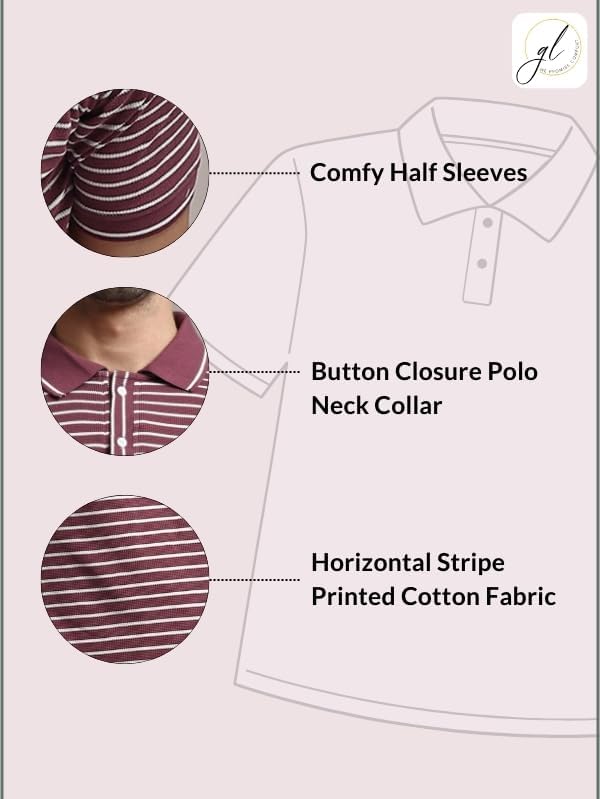 Image of GRECIILOOKS Men Cotton Striped Regular Fit Polo Plain Casual for Stylish Half Sleeve T Shirt