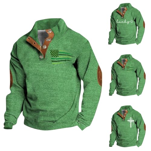Mens St Patricks Day Sweatshirt Irish Three Leaf Clover Printed Stand Collar Long Sleeve Pullover Clothes3