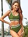 BMJL Women's High Waisted Bikini Sets Sporty Two Piece Swimsuits Color Block Cheeky High Cut Bathing Suits(S,Army Green)