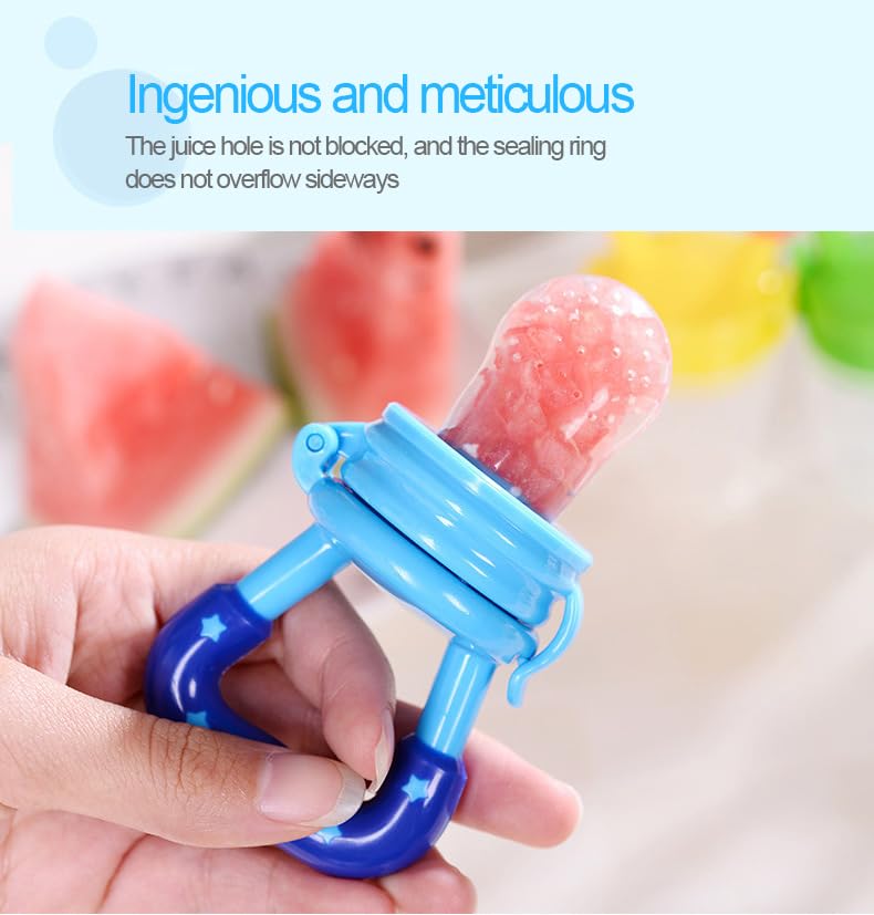 Image of Yummy Baby Fresh Fruit & Food Feeding Teether (2 Pack), Food Grade, BPA-Free, Ultra-Soft Silicone Pouches (Blue /Green Stars)