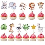 KQDRAVINE 40 Piezas Decoración Tarta Animales, Incluye 10 Adornos de Estrellas, Decoracion Tartas, Animales para Decorar Tartas con Temática Selvática, para Fiestas de Cumpleaños, Jungla Fiesta