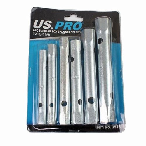 US PRO 6pc Metric Box Spanner Set/Tubular Box Spanner & Torque Bar 8-19mm 3515