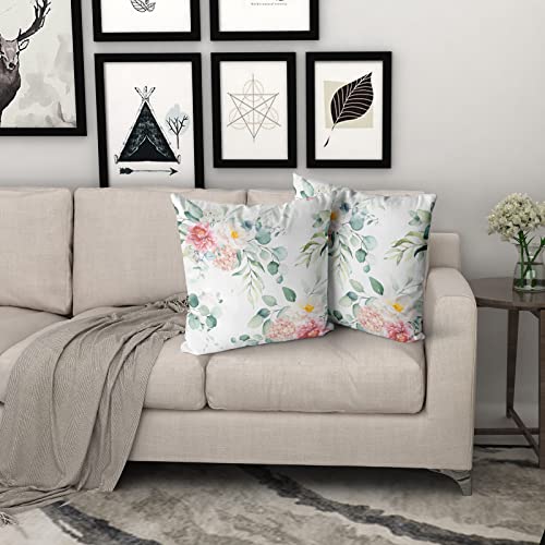 Spring Sage Green Leaf Pillow Covers 18X18 Set Of 2, Eucalyptus Floral Watercolor Pillow Cases, Gray Seafoam Leaves Flowers Modern Throw Pillows Cover Decor Gifts For Bed Couch Sofa Living Room #TOP5