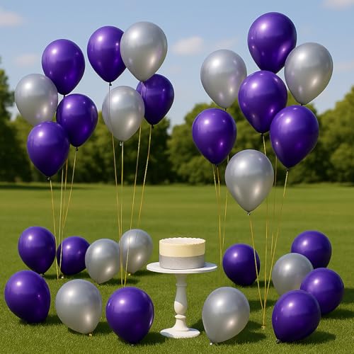 Image of Rozi Decoration Metallic Rubber Balloons For Birthday Anniversary Baby Shower Party Silver and Purple Pack Of 200 Piece