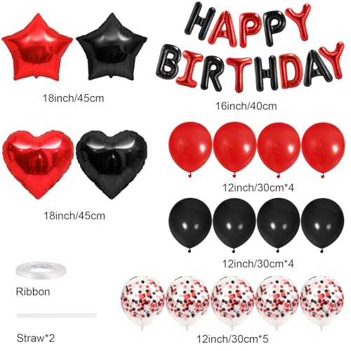 CANREVEL Happy Birthday Banner Decoration + 30pcs Star Balloons, Black Red by CANREVEL - Used condition - Image 2