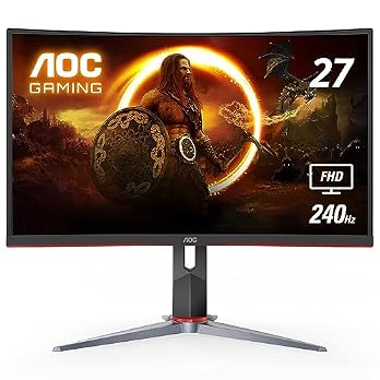 AOC C27G2Z 27″ Curved Frameless Ultra-Fast Gaming Monitor, FHD 1080p, 0.5ms 240Hz, FreeSync, 2x HDMI 2.0, 1x Display Port, Height Adjustable, Xbox PS5 Switch Ready, 3-Year Zero-Bright-Dot
