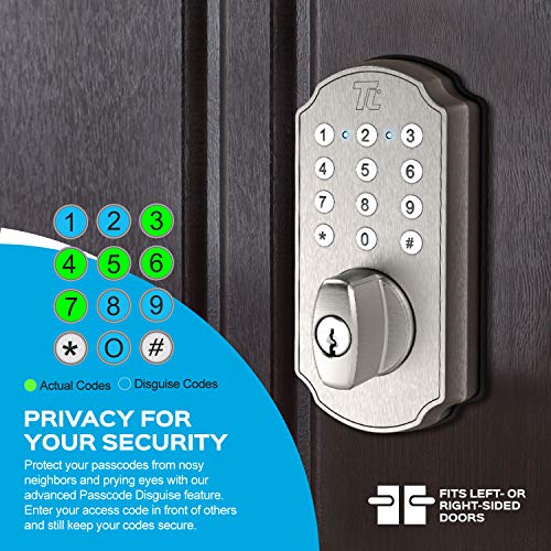 Turbolock Front Door Lockset Combo — Digital Deadbolt With Keypad + Entry Handle | Electronic Deadbolt Lock W/Voice Prompts | Beautiful, Effective And Easy To Install (Tl114+Tl121) (Brushed Nickel) #TOP2