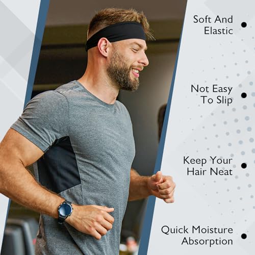 Image of Beister Sports Headbands for Men & Women (5 Pack), Moisture Wicking Sweatbands, Elastic Non Slip Sweat Bands, Athletic Workout Fashion Wide Hair Bands for Running, Cycling, Basketball, Yoga