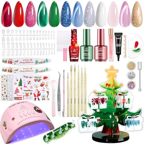 Beetles 67Pcs Gel Nail Polish Kit with U V Light Crystal Christma...