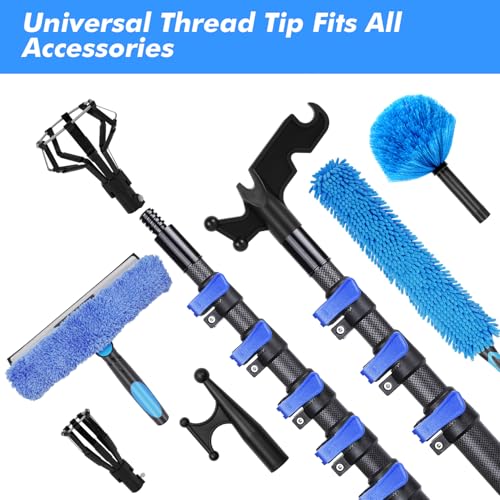 Image of DOBEN 24-Foot Carbon Fiber Window Cleaner Tool with Telescopic Extension Pole, Rotating Scrubber & Squeegee - Sturdy Lightweight Design for Indoor /Outdoor Glass Cleaning