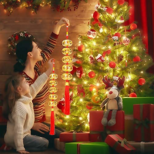 Chinese New Year Hanging Decorations LINGSFIRE 2 Pack Chinese Lanterns Decorative with Bells & Tassel Pendant Spring Festival Bell Chimes Hanging Ornament for Home/Garden/Party/Festival Decoration