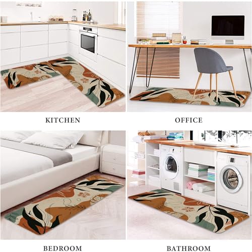 Eikunn Boho Mid Century Modern Kitchen Rugs And Mats Set Of 2,Farmhouse Style Abstract Tropical Leaf Kitchen Mat For Floor,Non-Slip Washable Kitchen Sink Mats Decor Doormat+Runner Rug thumb #4