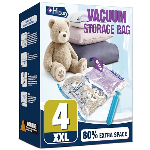 Image of XXL Jumbo Vacuum Seal Storage Bags Extra Large for Clothing Bedding | 47''X35'', Airtight Triple Seal, Save 80% Space, Hand Pump, Work with Vacuum, Double Zip, Reusable, Easy to Use, 4 pack