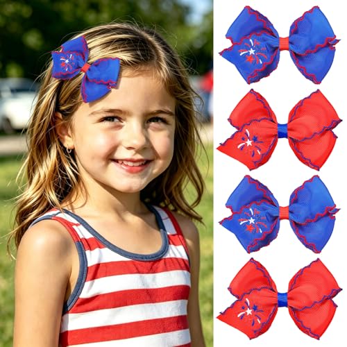 AnyDesign 4 piezas Pinzas para el cabello con diseño festivo rojo y azul de fuegos artificiales miniatura 1
