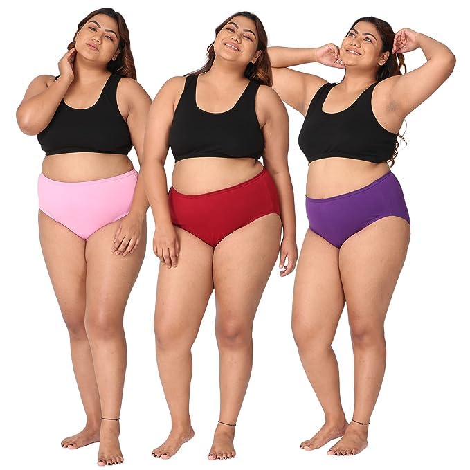 Plus Size Panty High Waist Hipster Full Coverage Big Size Panty for Women Grip fit 4 Way Stretchable with Antimicrobial & Stain Release Technology - Pack of 3-image-6