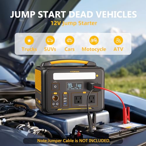 Image of VTOMAN Jump 600X Portable Power Station 600W, 299Wh Solar Generator LiFePO4 Battery Power Station with Jump Start for Car, 1200W AC Outlet, PD 60W USB-C, 3x Regulated 12V /10A DC for Camping, RV Travel