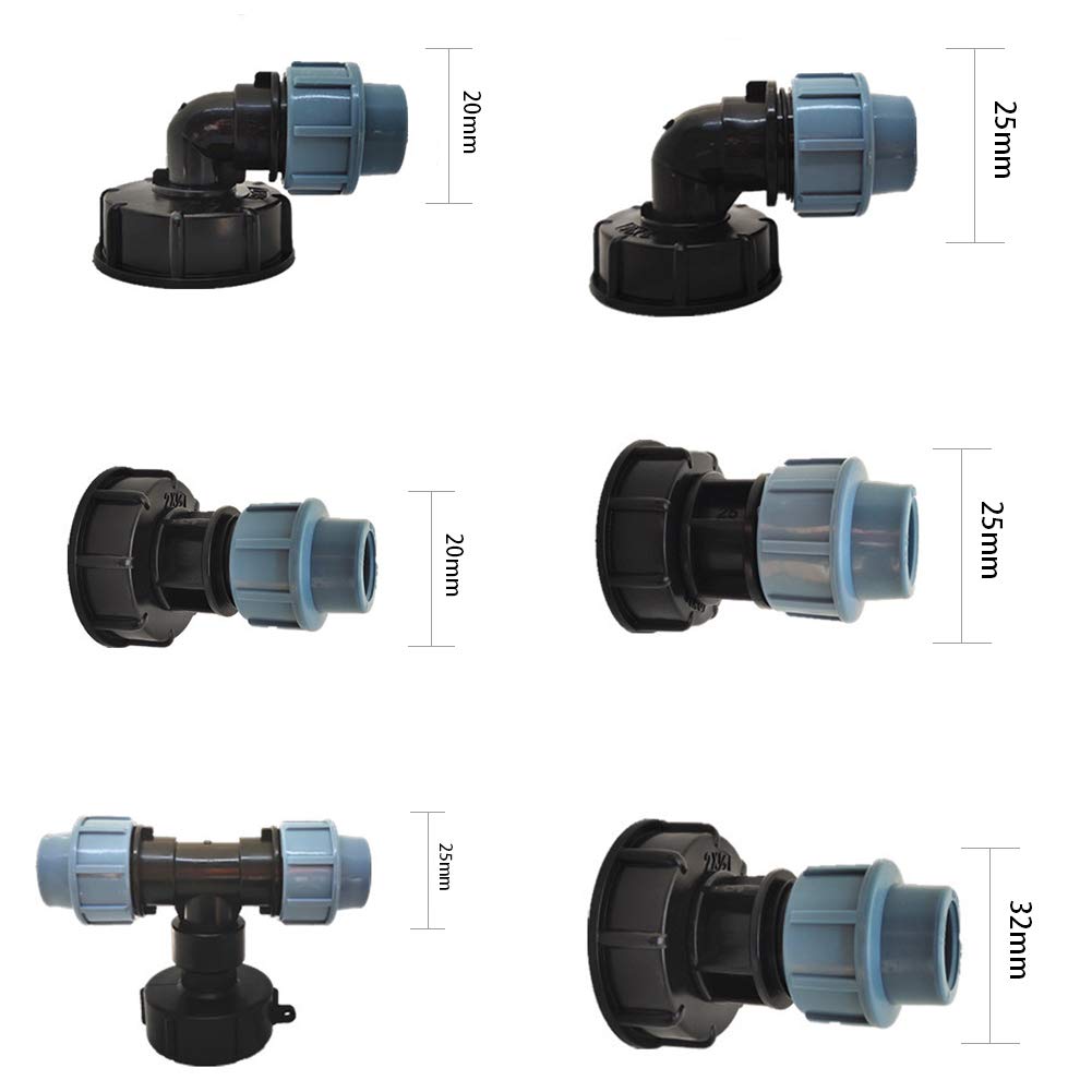 TOOLSTAR IBC Serbatoio Adattatore, Serbatoio di stoccaggio IBC S60X6 Adattatore con 25mm MDPE TEE Connettore Adatto Standard UK & European IBC Containers