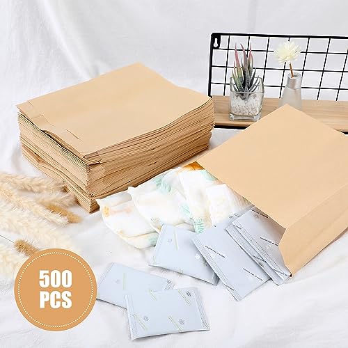 Tenceur TENCEUR-BAGS-0157 500 Pcs Waxed Sanitary Napkin Disposal Bags 7.5'' X 10'' X 3.5'' Kraft Feminine Hygiene Liner Bag Paper Bags For Commercial Business Personal Restroom Bathroom Janitorial Dispenser thumb #3