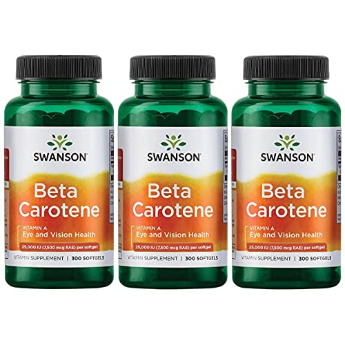 Swanson Beta-Carotene Vitamin A 25000 IU Skin Eye Immune System Health Antioxidant Support 7500 mcg 300 Softgels Count (3 Pack)